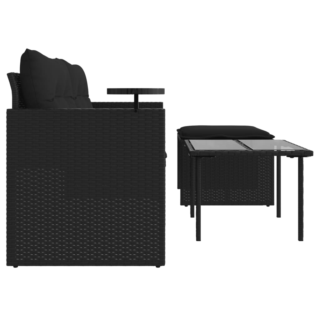 vidaXL 3-tlg. Garten-Sofagarnitur mit Kissen Schwarz Poly Rattan