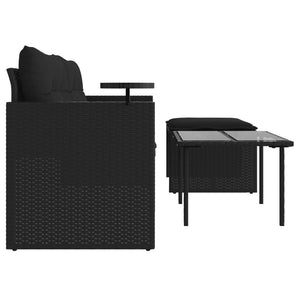 vidaXL 3-tlg. Garten-Sofagarnitur mit Kissen Schwarz Poly Rattan