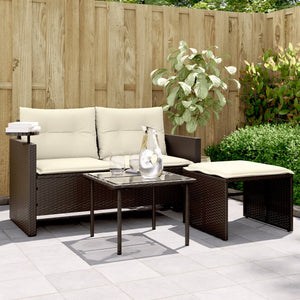 vidaXL 3-tlg. Garten-Sofagarnitur mit Kissen Braun Poly Rattan