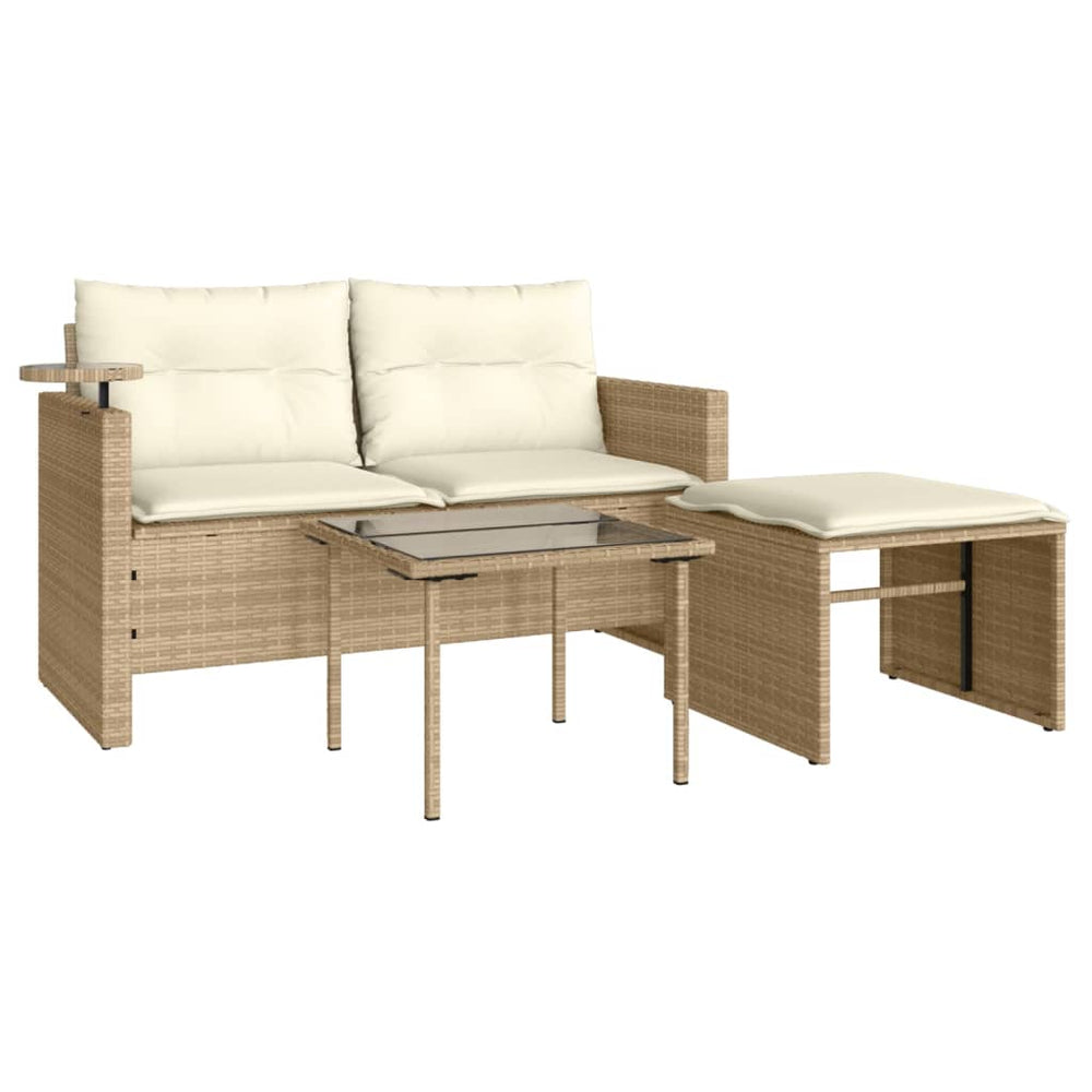 3-tlg. Garten-Sofagarnitur mit Kissen Beige Poly Rattan Stilecasa