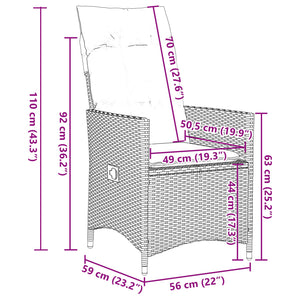 vidaXL Gartensessel Verstellbar mit Kissen Braun Poly Rattan