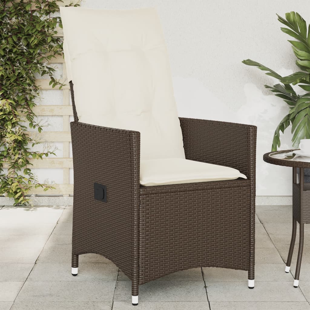 vidaXL Gartensessel Verstellbar mit Kissen Braun Poly Rattan