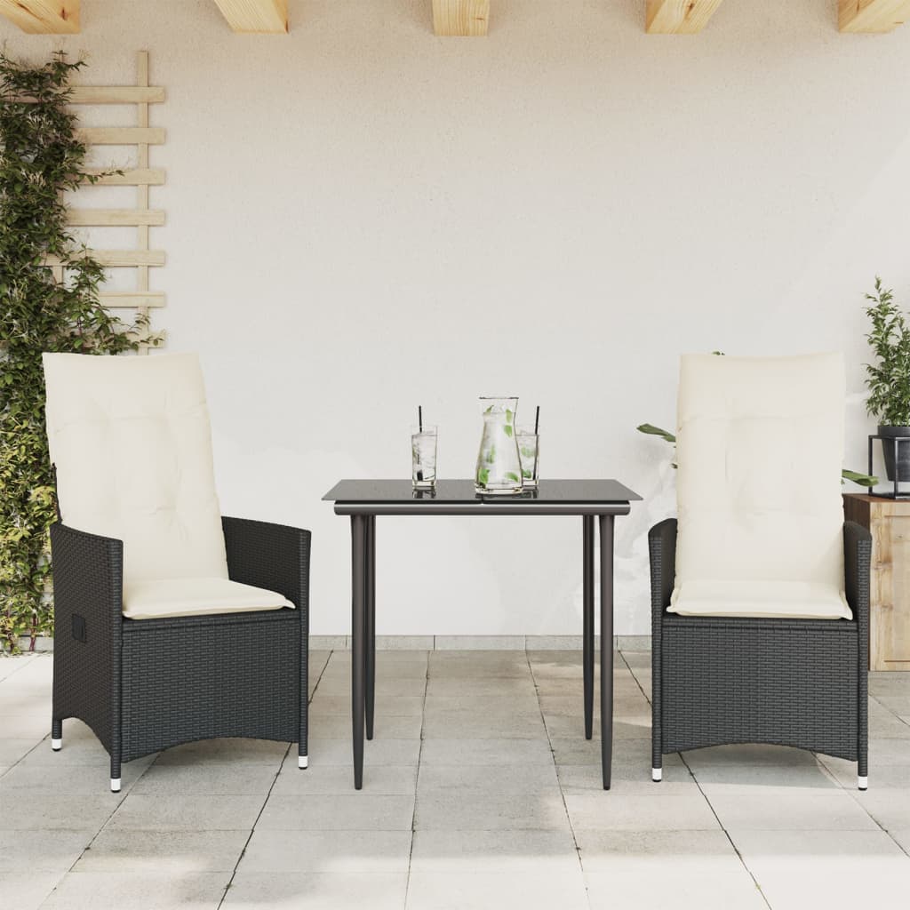 vidaXL Gartensessel mit Kissen 2 Stk. Verstellbar Schwarz Poly Rattan