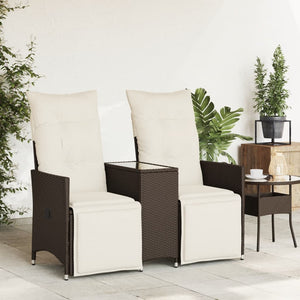 vidaXL Gartensofa 2-Sitzer Verstellbar mit Tisch Braun Poly Rattan