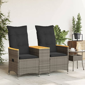 vidaXL Gartensofa 2-Sitzer Verstellbar mit Tisch Grau Poly Rattan