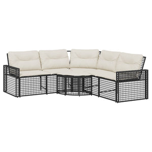 Gartensofa in L-Form mit Kissen und Fußbank Schwarz Poly Rattan