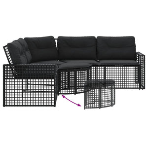 Gartensofa in L-Form mit Kissen und Fußbank Schwarz Poly Rattan