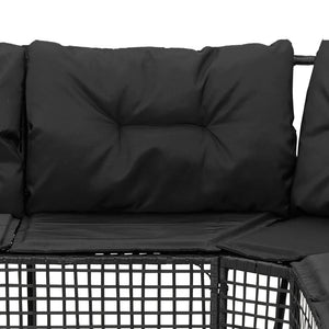 Gartensofa in L-Form mit Kissen und Fußbank Schwarz Poly Rattan