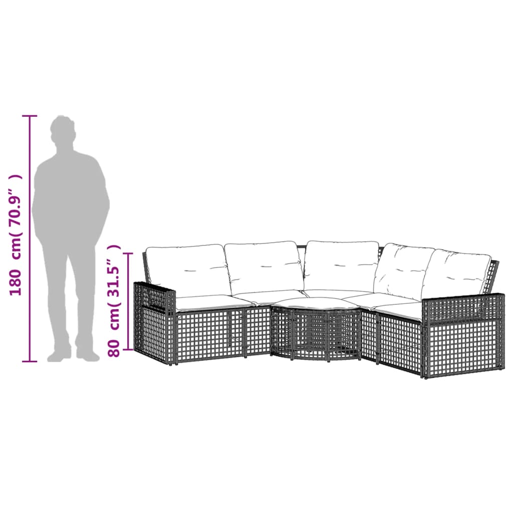 Gartensofa in L-Form mit Kissen und Fußbank Schwarz Poly Rattan