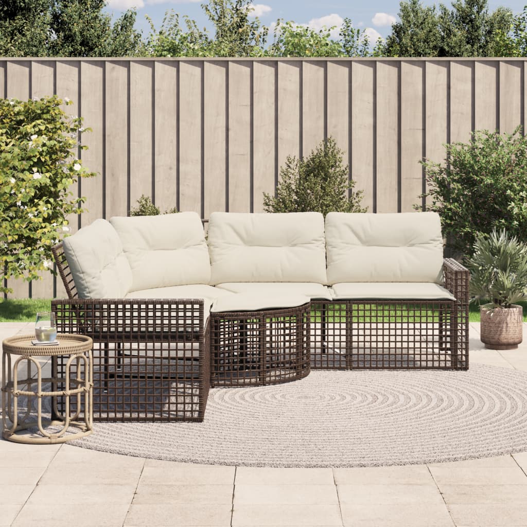 vidaXL Gartensofa in L-Form mit Kissen und Fußbank Braun Poly Rattan