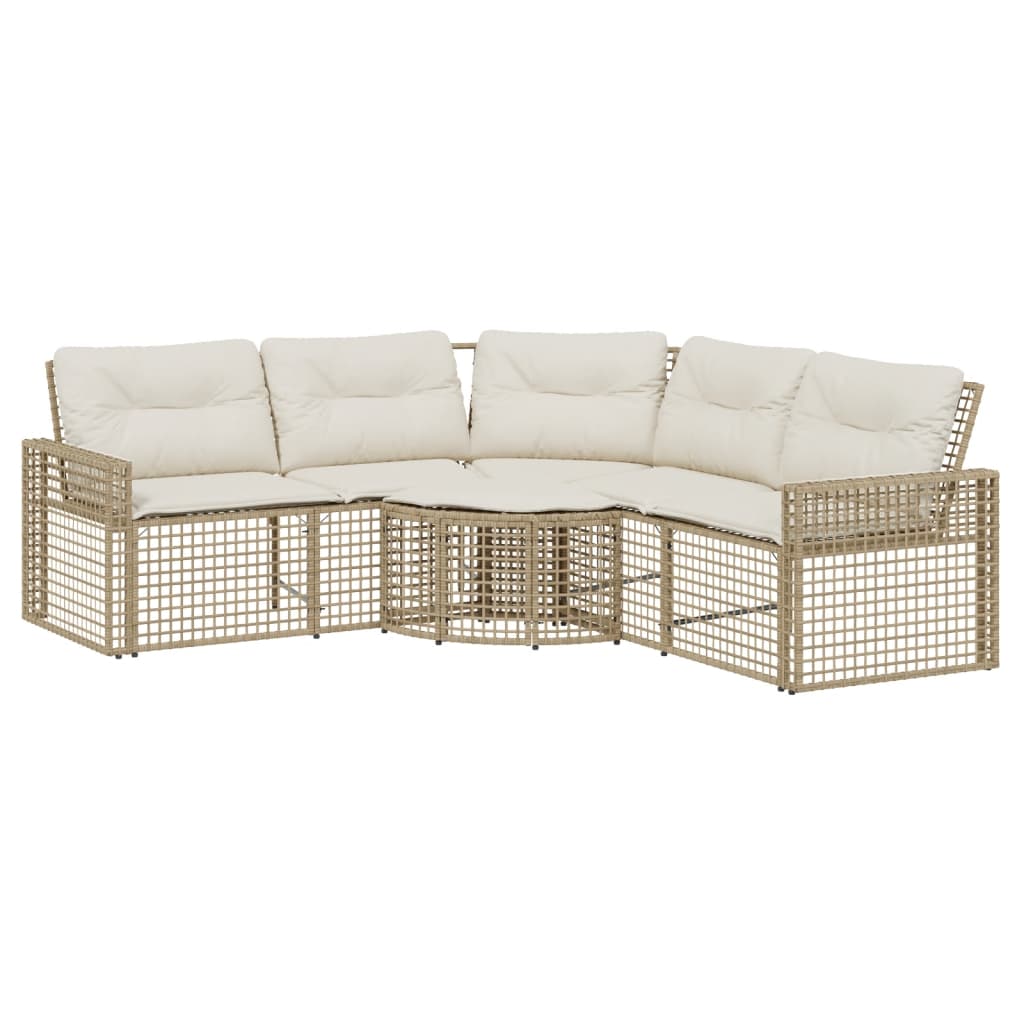 vidaXL Gartensofa in L-Form mit Kissen und Fußbank Beige Poly Rattan