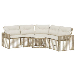 vidaXL Gartensofa in L-Form mit Kissen und Fußbank Beige Poly Rattan