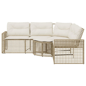 vidaXL Gartensofa in L-Form mit Kissen und Fußbank Beige Poly Rattan