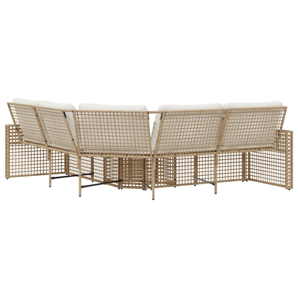 vidaXL Gartensofa in L-Form mit Kissen und Fußbank Beige Poly Rattan