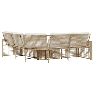 vidaXL Gartensofa in L-Form mit Kissen und Fußbank Beige Poly Rattan