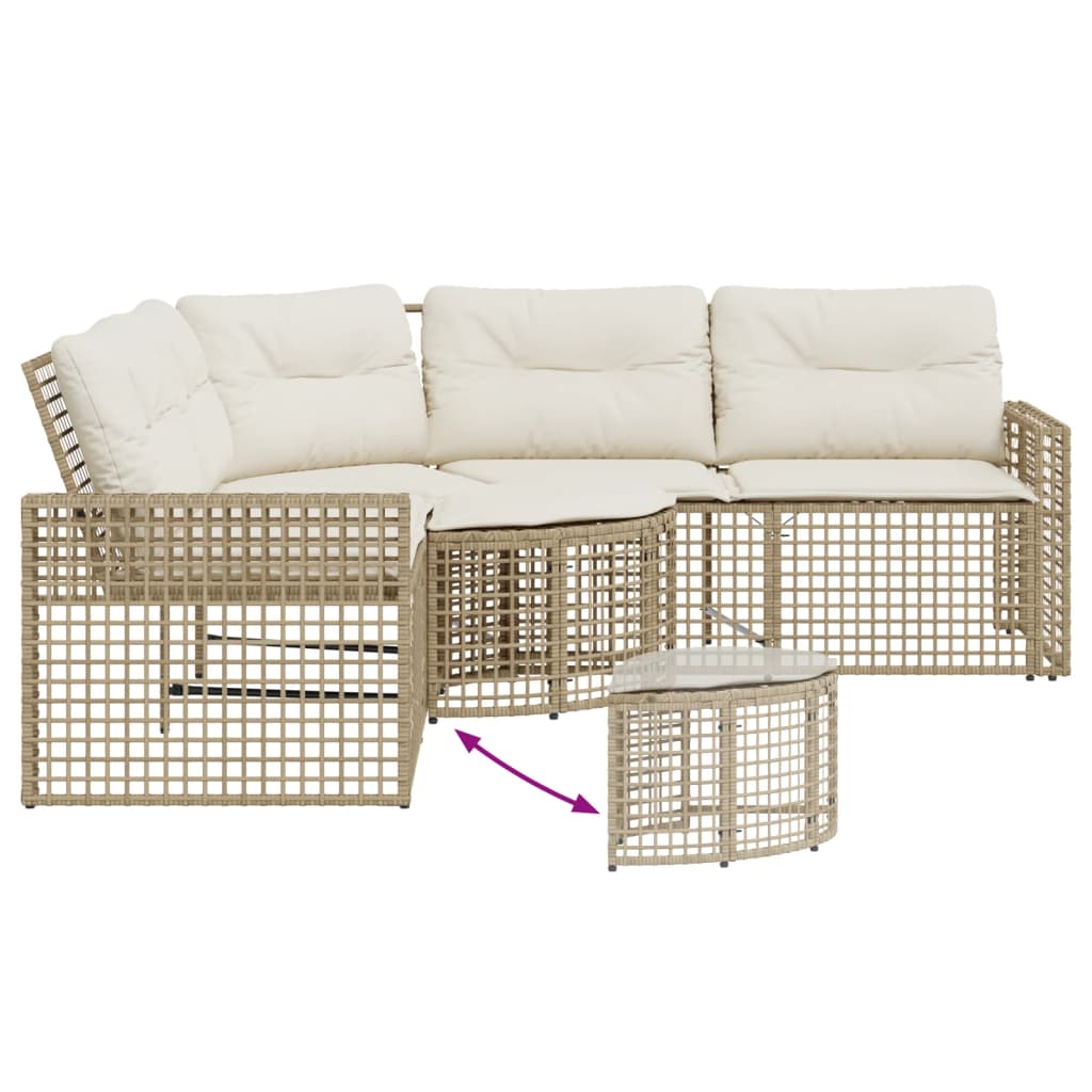 vidaXL Gartensofa in L-Form mit Kissen und Fußbank Beige Poly Rattan