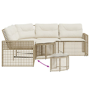 vidaXL Gartensofa in L-Form mit Kissen und Fußbank Beige Poly Rattan