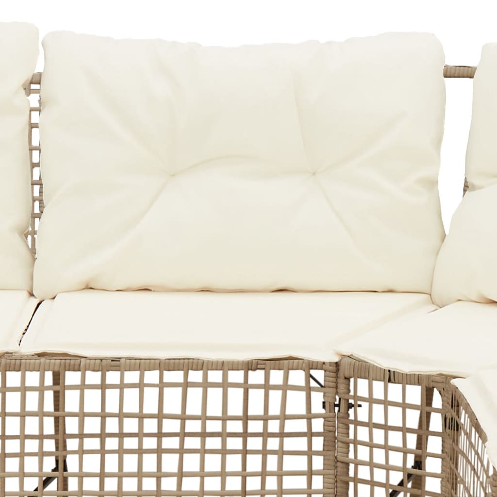 vidaXL Gartensofa in L-Form mit Kissen und Fußbank Beige Poly Rattan