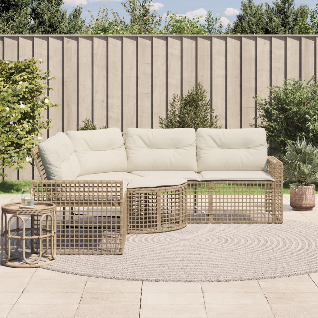 vidaXL Gartensofa in L-Form mit Kissen und Fußbank Beige Poly Rattan