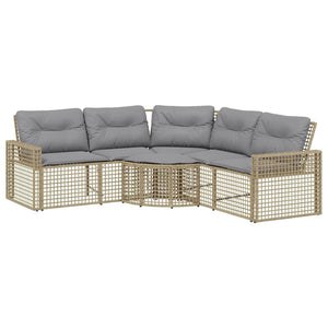 vidaXL Gartensofa in L-Form mit Kissen und Fußbank Beige Poly Rattan