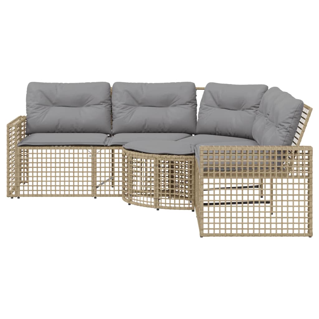 vidaXL Gartensofa in L-Form mit Kissen und Fußbank Beige Poly Rattan