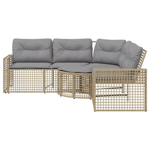 vidaXL Gartensofa in L-Form mit Kissen und Fußbank Beige Poly Rattan