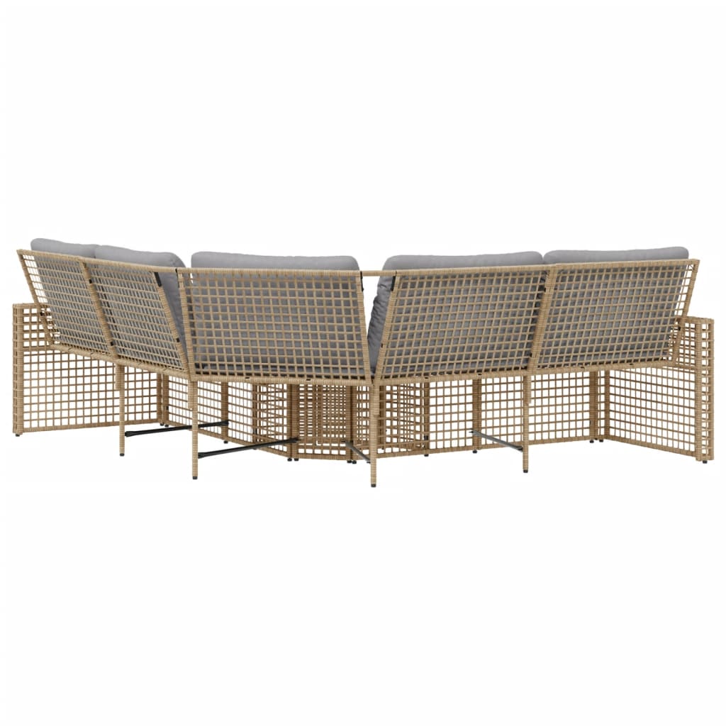 vidaXL Gartensofa in L-Form mit Kissen und Fußbank Beige Poly Rattan