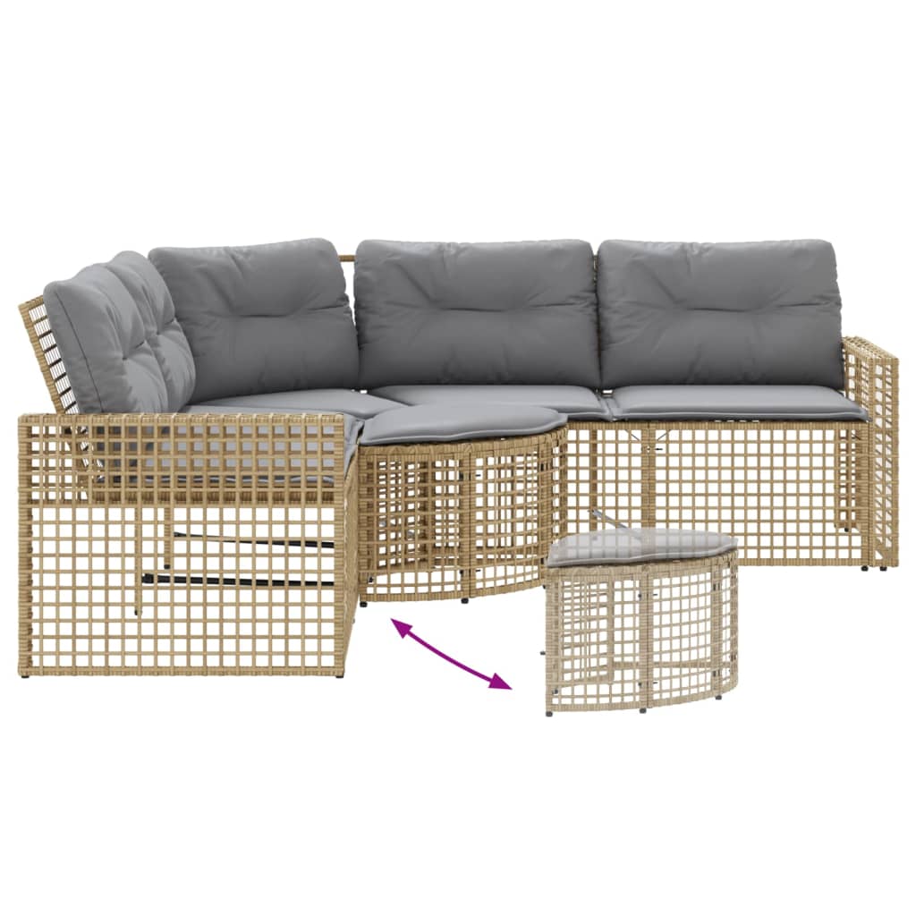 vidaXL Gartensofa in L-Form mit Kissen und Fußbank Beige Poly Rattan