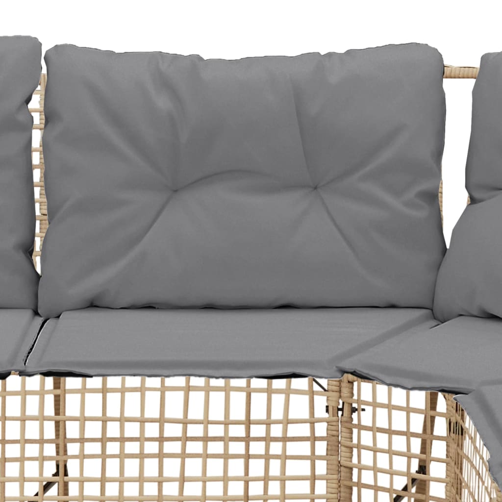 vidaXL Gartensofa in L-Form mit Kissen und Fußbank Beige Poly Rattan