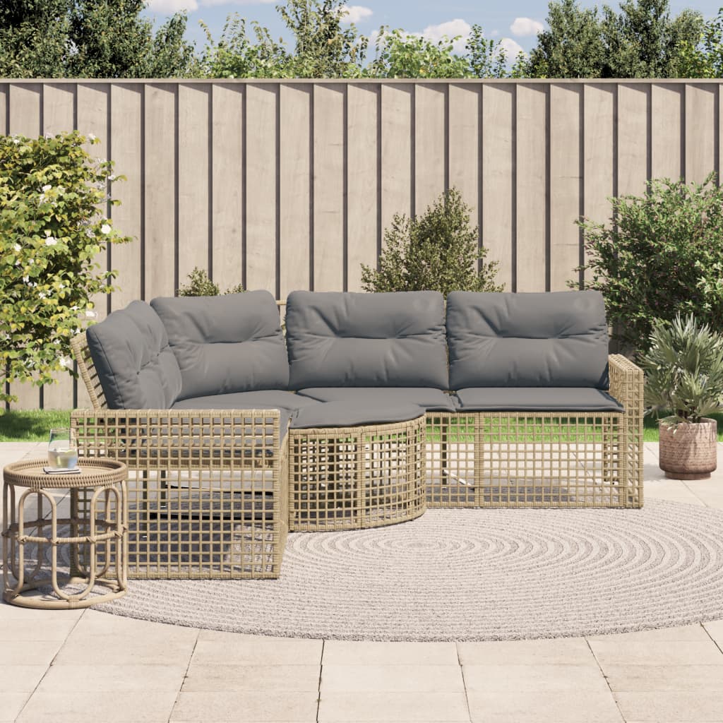 vidaXL Gartensofa in L-Form mit Kissen und Fußbank Beige Poly Rattan