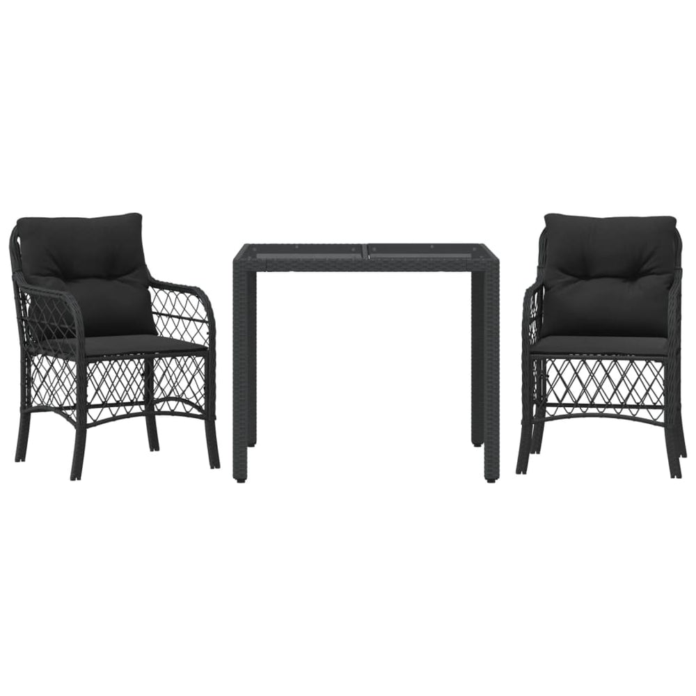 3-tlg. Bistro-Set mit Kissen Schwarz Poly Rattan Stilecasa