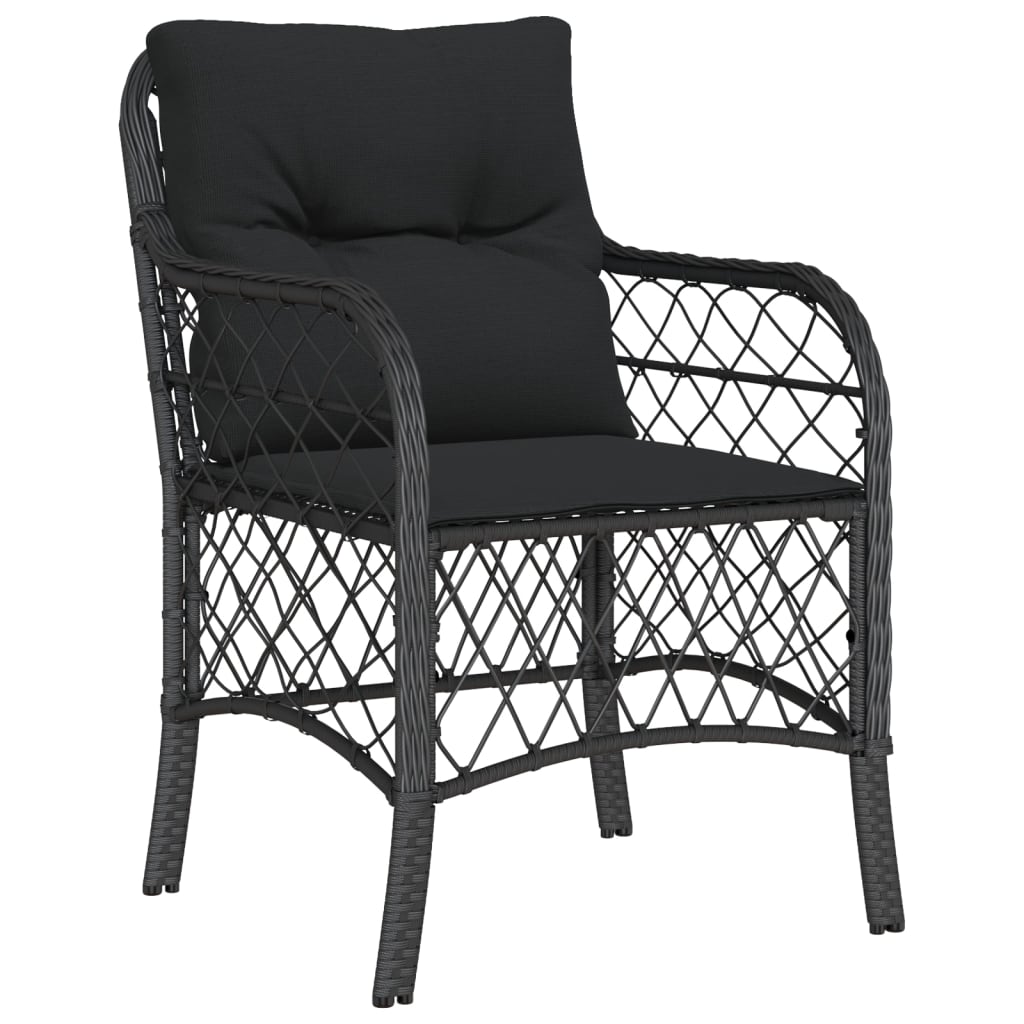 3-tlg. Bistro-Set mit Kissen Schwarz Poly Rattan Stilecasa