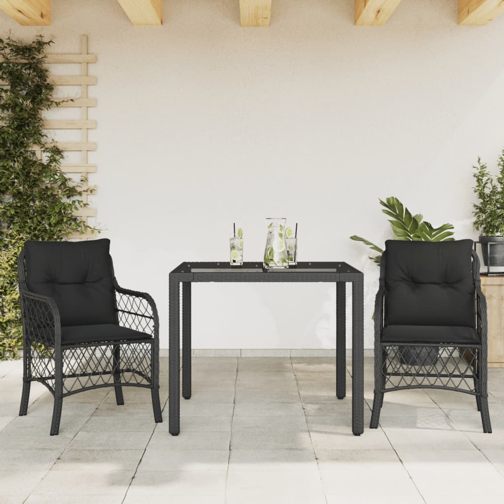 3-tlg. Bistro-Set mit Kissen Schwarz Poly Rattan Stilecasa