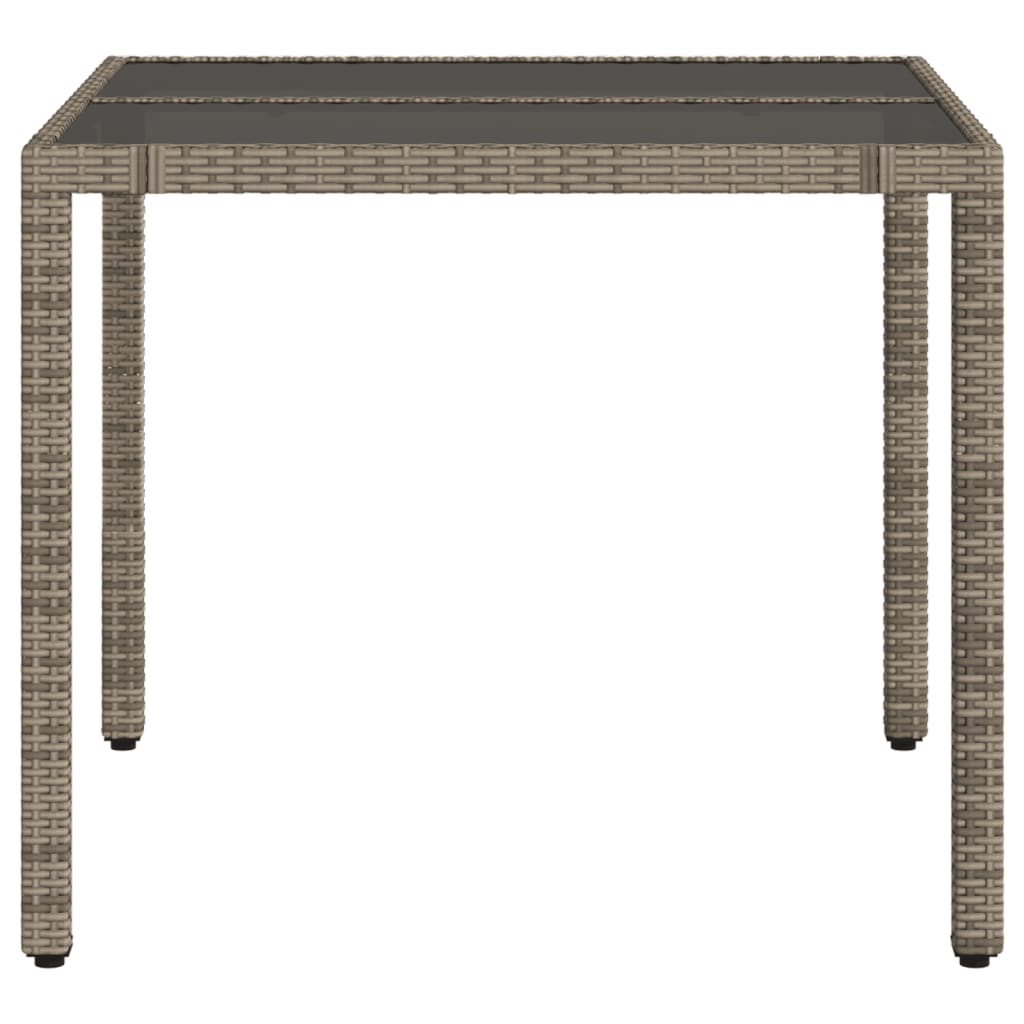 vidaXL Gartentisch mit Glasplatte Grau 90x90x75 cm Poly Rattan