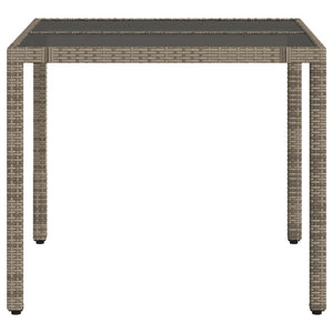 vidaXL Gartentisch mit Glasplatte Grau 90x90x75 cm Poly Rattan