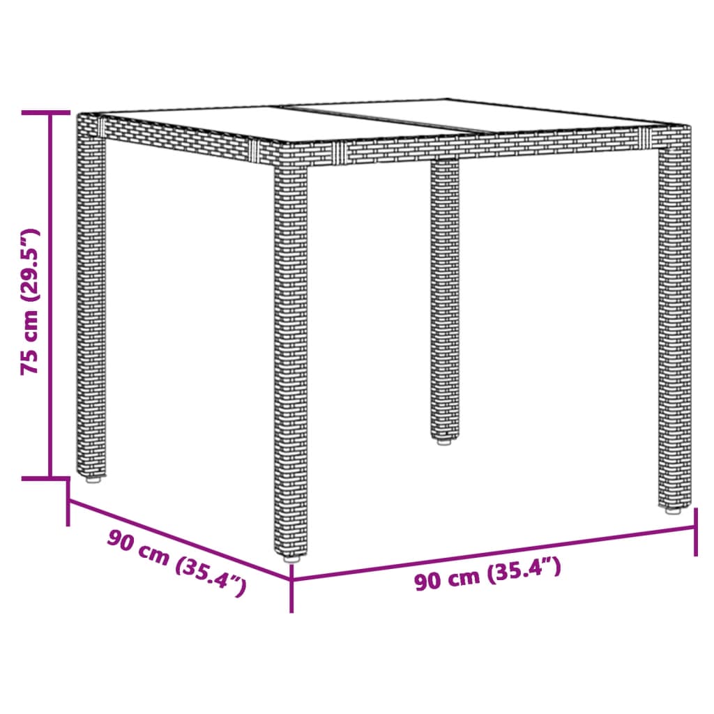 vidaXL Gartentisch mit Glasplatte Grau 90x90x75 cm Poly Rattan