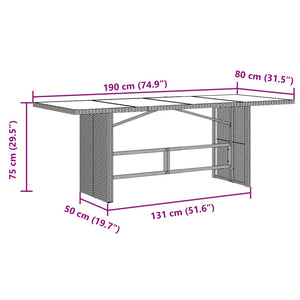 vidaXL Gartentisch mit Glasplatte Braun 190x80x75 cm Poly Rattan