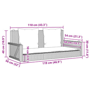 vidaXL Hängebank mit Kissen Braun 119x56x48 cm Poly Rattan