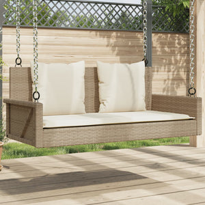 vidaXL Hängebank mit Kissen Beige 119x56x48 cm Poly Rattan