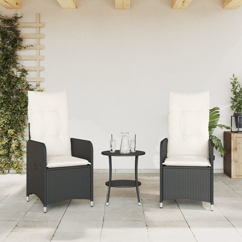 vidaXL Gartensessel mit Kissen 2 Stk. Verstellbar Schwarz Poly Rattan