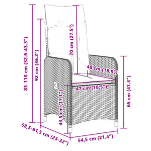 vidaXL Gartensessel mit Kissen 2 Stk. Verstellbar Schwarz Poly Rattan