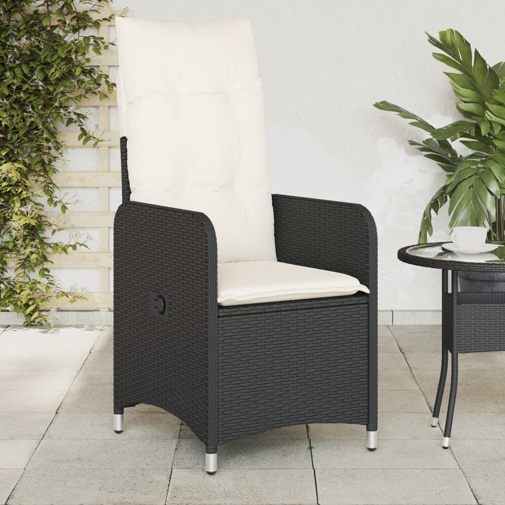 vidaXL Gartensessel mit Kissen 2 Stk. Verstellbar Schwarz Poly Rattan