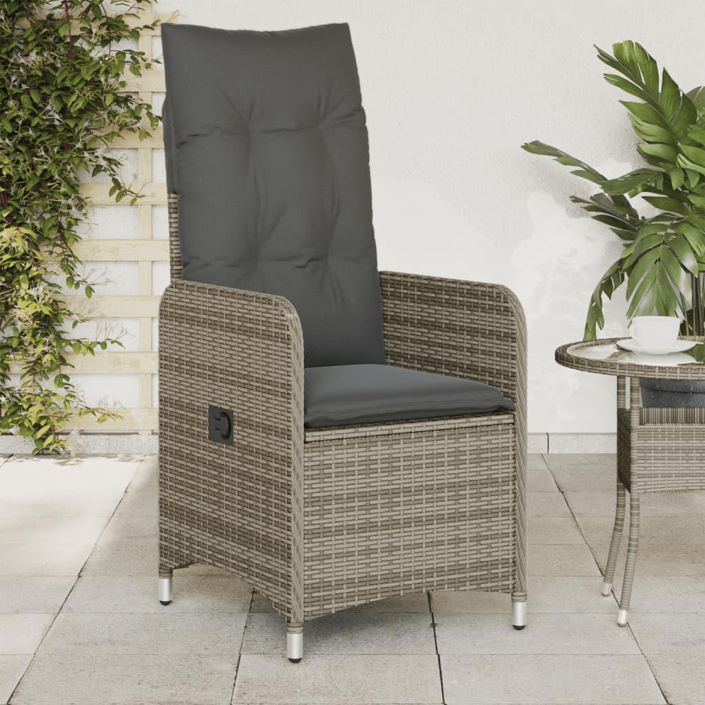 Gartensessel mit Kissen 2 Stk. Verstellbar Grau Poly Rattan Stilecasa