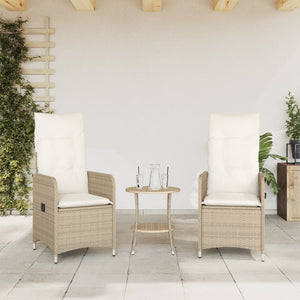 vidaXL Gartensessel 2 Stk. Verstellbar mit Tisch Beige Poly Rattan