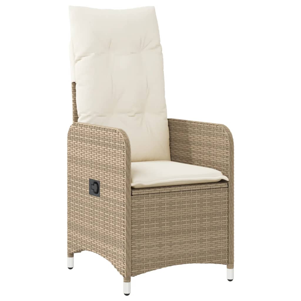 vidaXL Gartensessel 2 Stk. Verstellbar mit Tisch Beige Poly Rattan