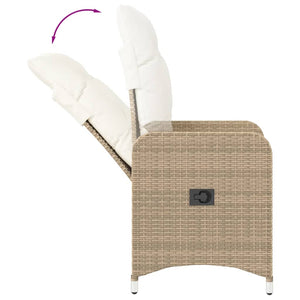 vidaXL Gartensessel 2 Stk. Verstellbar mit Tisch Beige Poly Rattan