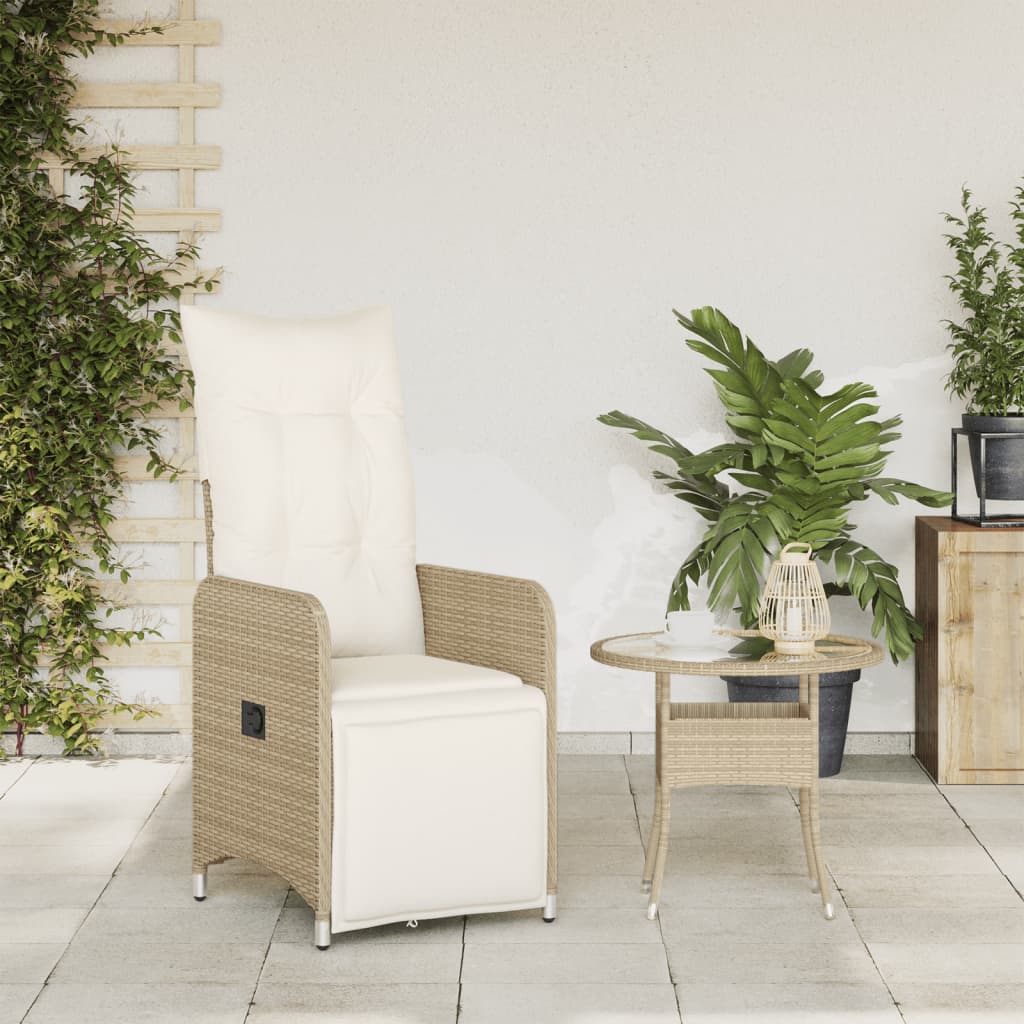 vidaXL Gartensessel mit Kissen Verstellbar Beige Poly Rattan