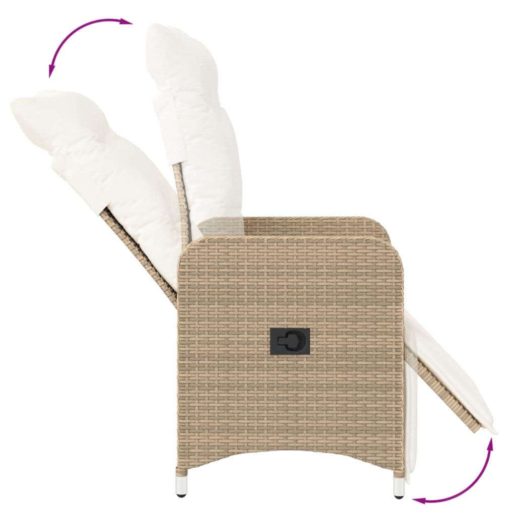 vidaXL Gartensessel mit Kissen Verstellbar Beige Poly Rattan