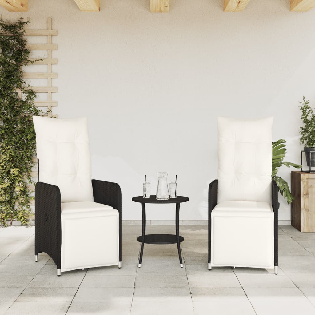 vidaXL Gartensessel mit Kissen 2 Stk. Verstellbar Schwarz Poly Rattan