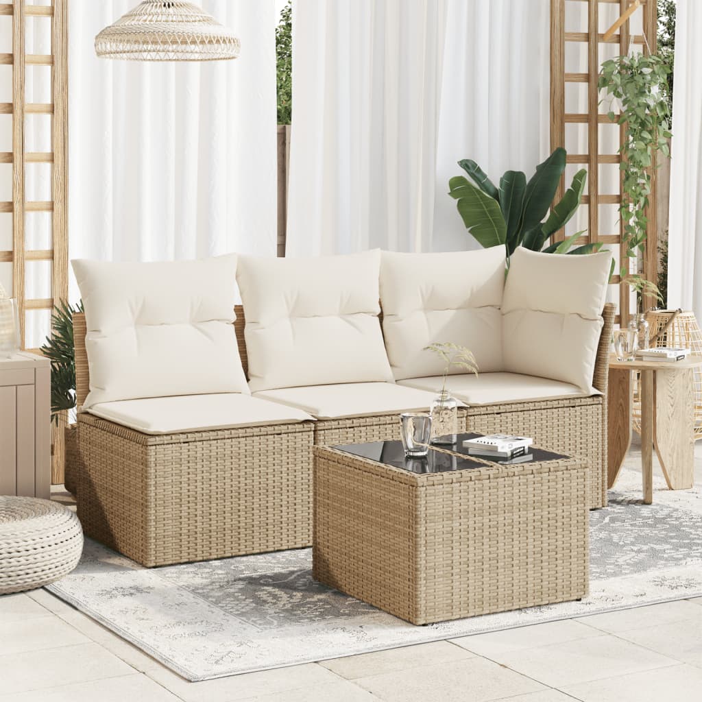 vidaXL Gartentisch mit Glasplatte Beige 55x55x37 cm Poly Rattan